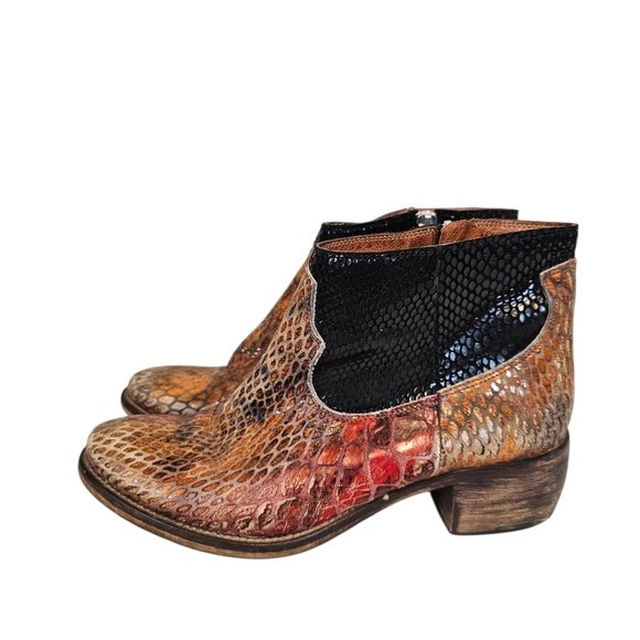 Free People RARE Snake Print Colorful Leather Heeled Boots Bohemian Distressed - Picture 2 of 9